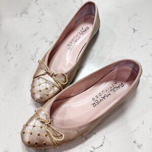 Paul Mayer gold leather ballet flat, size 8